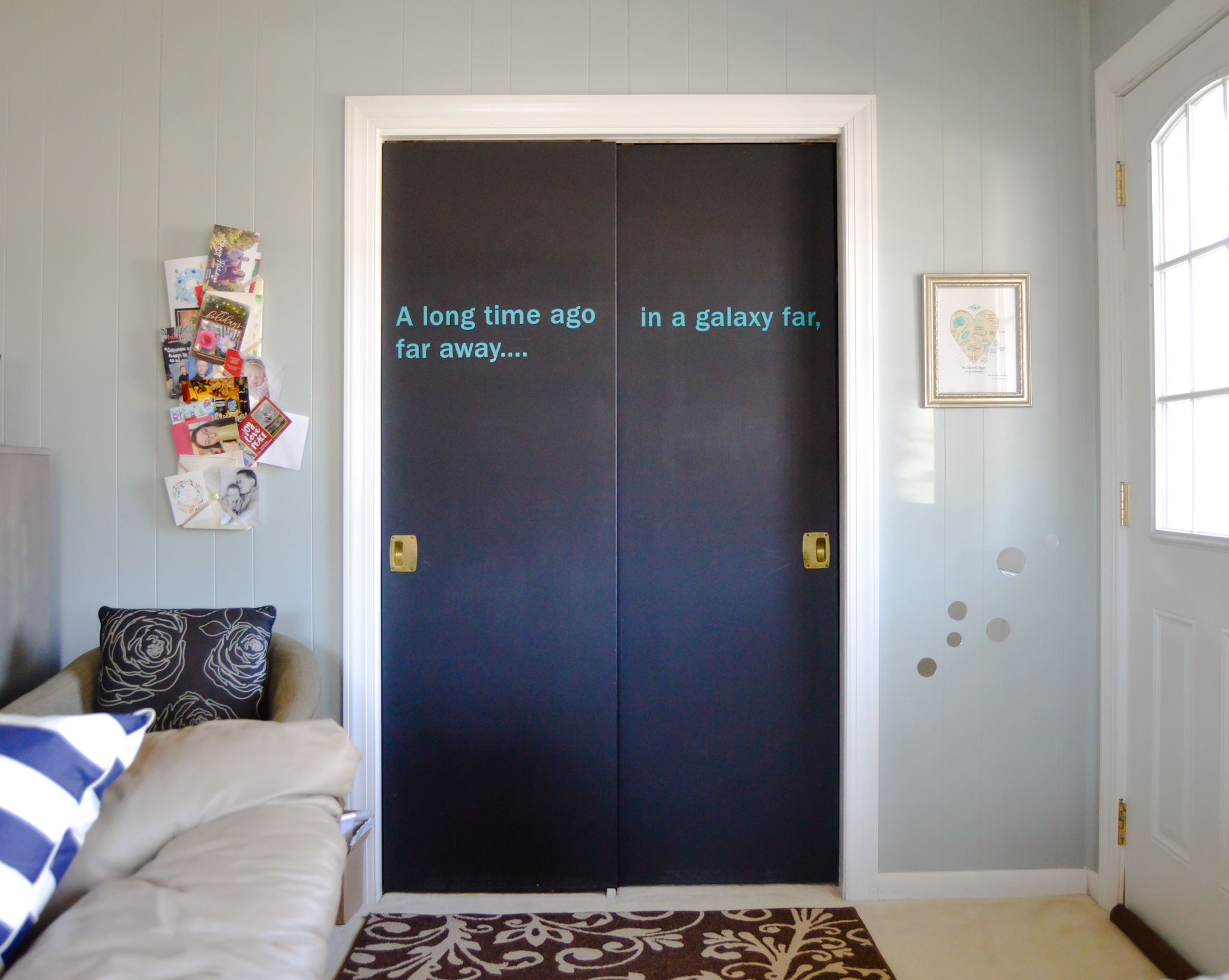 Black closet doors with Star Wars quote